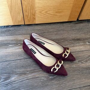 Nine West Burgundy Flats with Gold Chain Detail